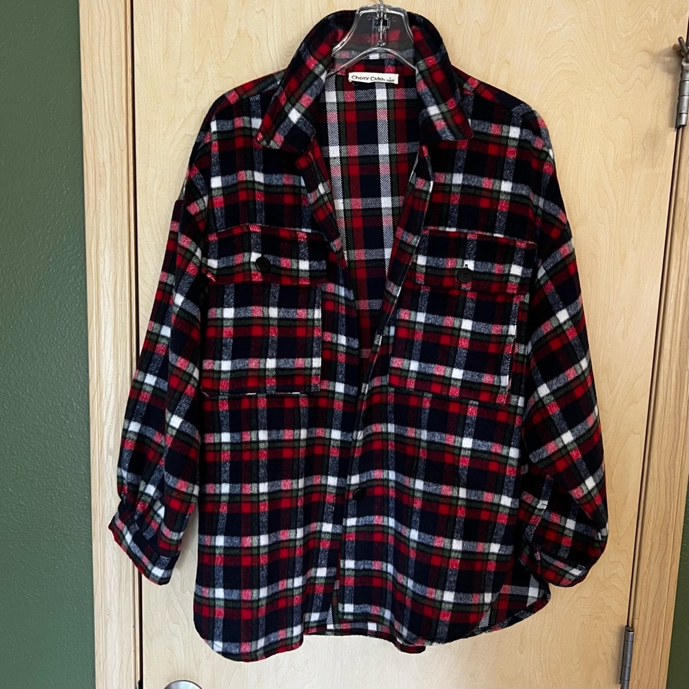Cherry Cloth Plaid Utility Shacket